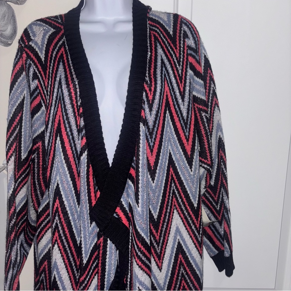 Ashro Zig Zag Diagonal Chevron Long Cardigan Sweater Women XL
